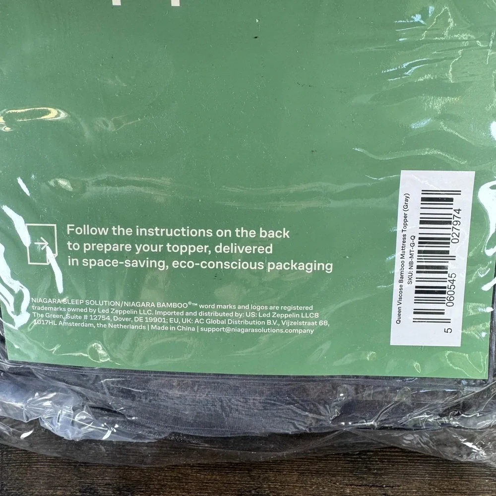Niagara Mattress Topper Queen Gray Viscose Bamboo Eco-Conscious NB-MT-G-Q